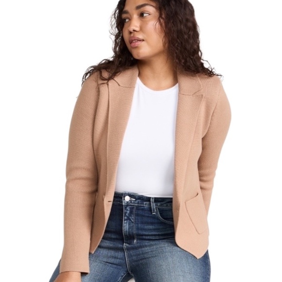 L'Agence Sofia Knit Blazer Ginger Snap Khaki Beige Double-Breasted Jacket XXL - Picture 1 of 11